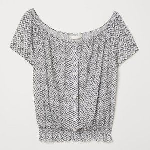 H&M Off The Shoulder Blouse, Medium, Button Detail, Elastic Top, Tribal Pattern